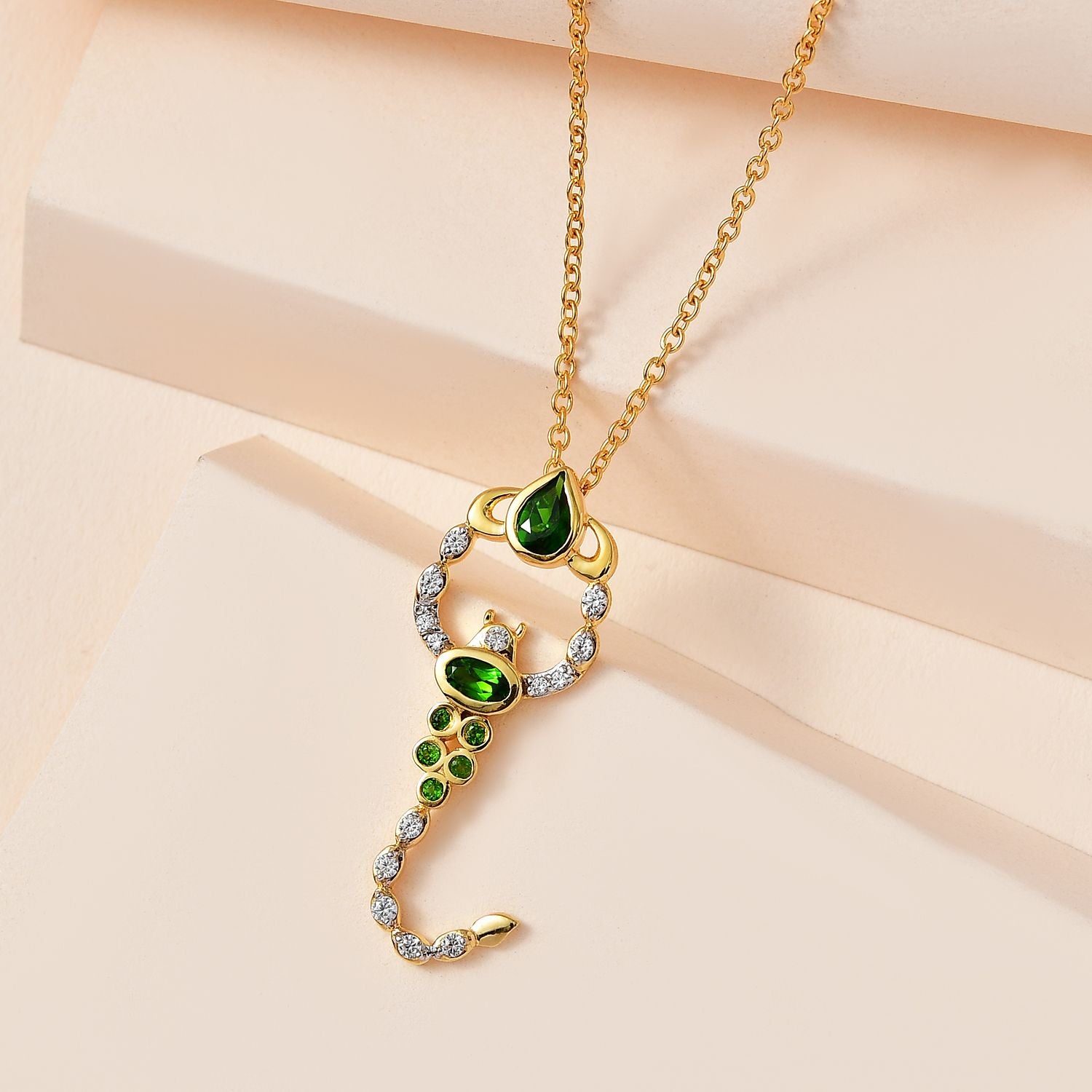 GP Trionfo Kollektion - Natürlicher Chromdiopsid Schmuckset 925 Silber Gelbgold Vermeil ca. 1,17 ct.