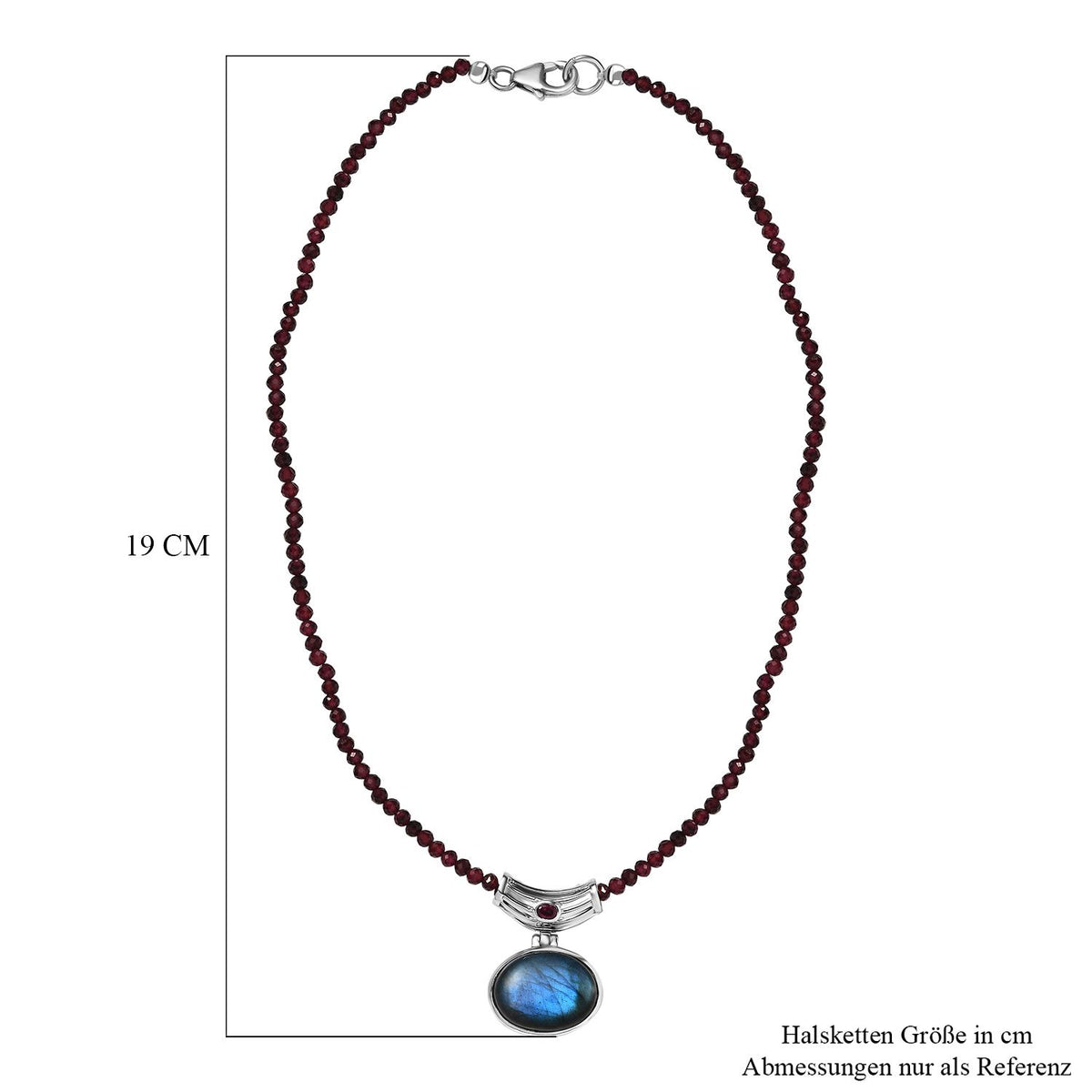 AAA Labradorit, Rhodolith Granat Schmuckset 925 Silber platiniert ca. 89,00 ct.