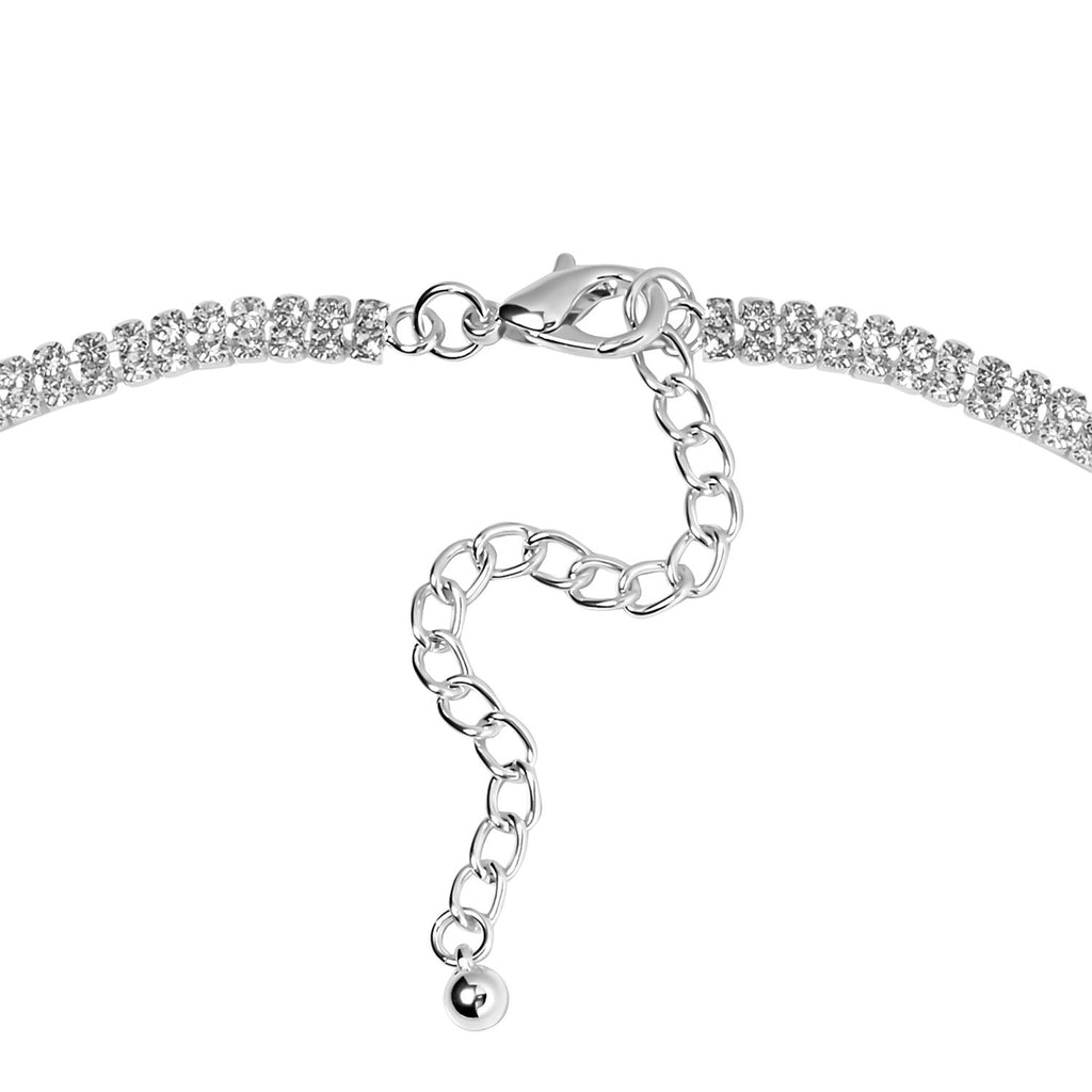 2er Set - Weißer Kristall Halskette und Ohrringe Schmuckset, Messing