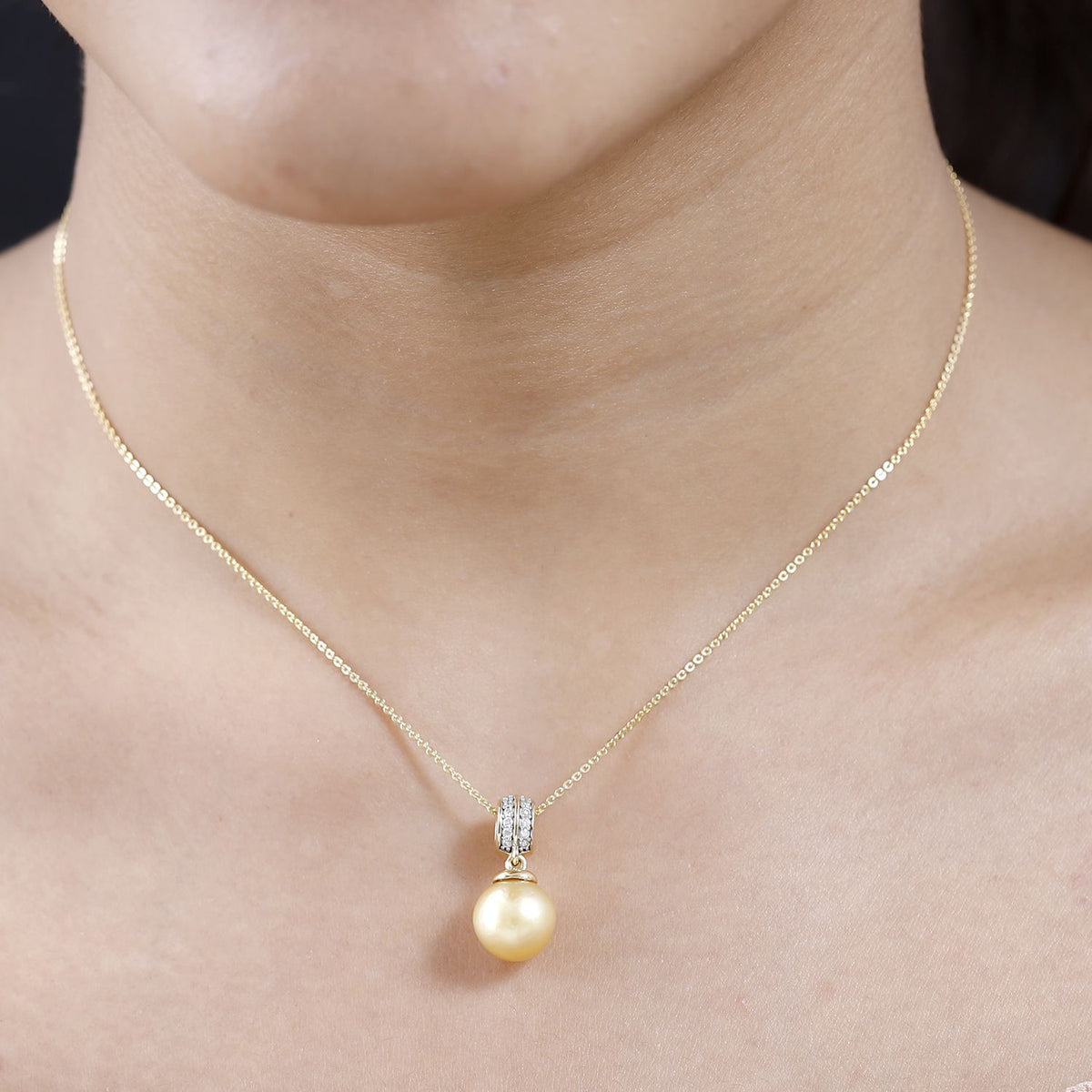 Goldene Südsee Perle, Moissanit Schmuckset 925 Silber Gelbgold Vermeil