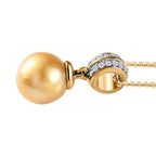 Goldene Südsee Perle, Moissanit Schmuckset 925 Silber Gelbgold Vermeil