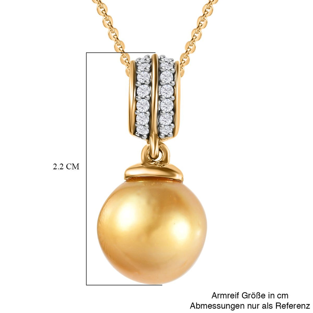 Goldene Südsee Perle, Moissanit Schmuckset 925 Silber Gelbgold Vermeil