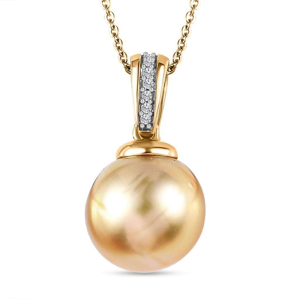 Goldene Südsee Perle, Weißer Zirkon Schmuckset 925 Silber Gelbgold Vermeil