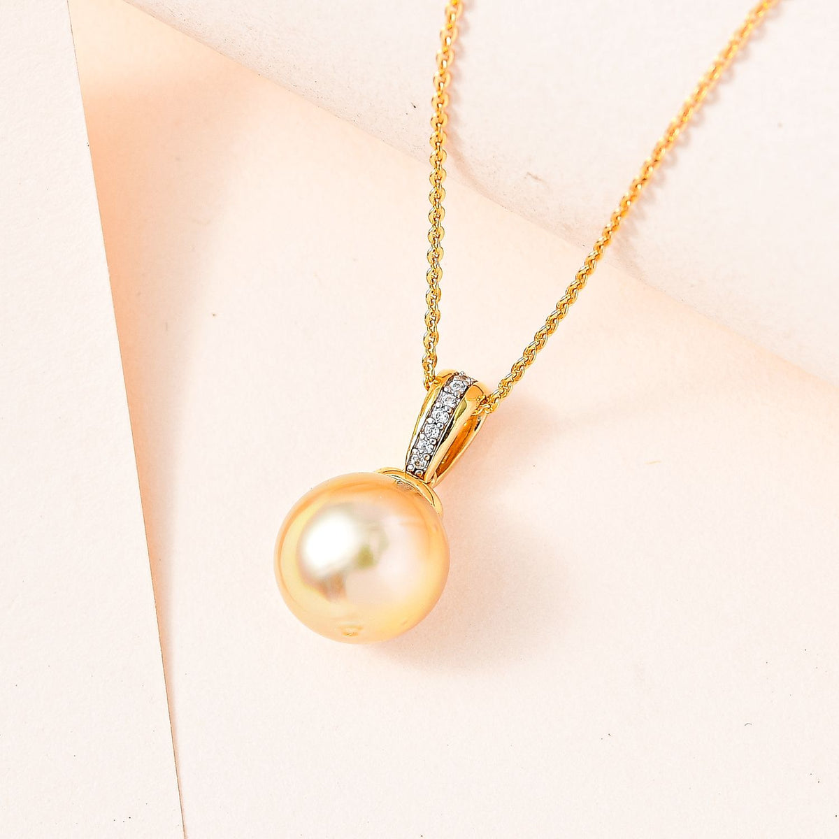 Goldene Südsee Perle, Weißer Zirkon Schmuckset 925 Silber Gelbgold Vermeil