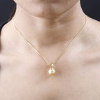 Goldene Südsee Perle, Weißer Zirkon Schmuckset 925 Silber Gelbgold Vermeil