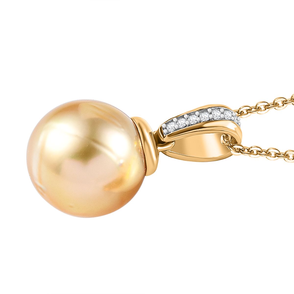 Goldene Südsee Perle, Weißer Zirkon Schmuckset 925 Silber Gelbgold Vermeil