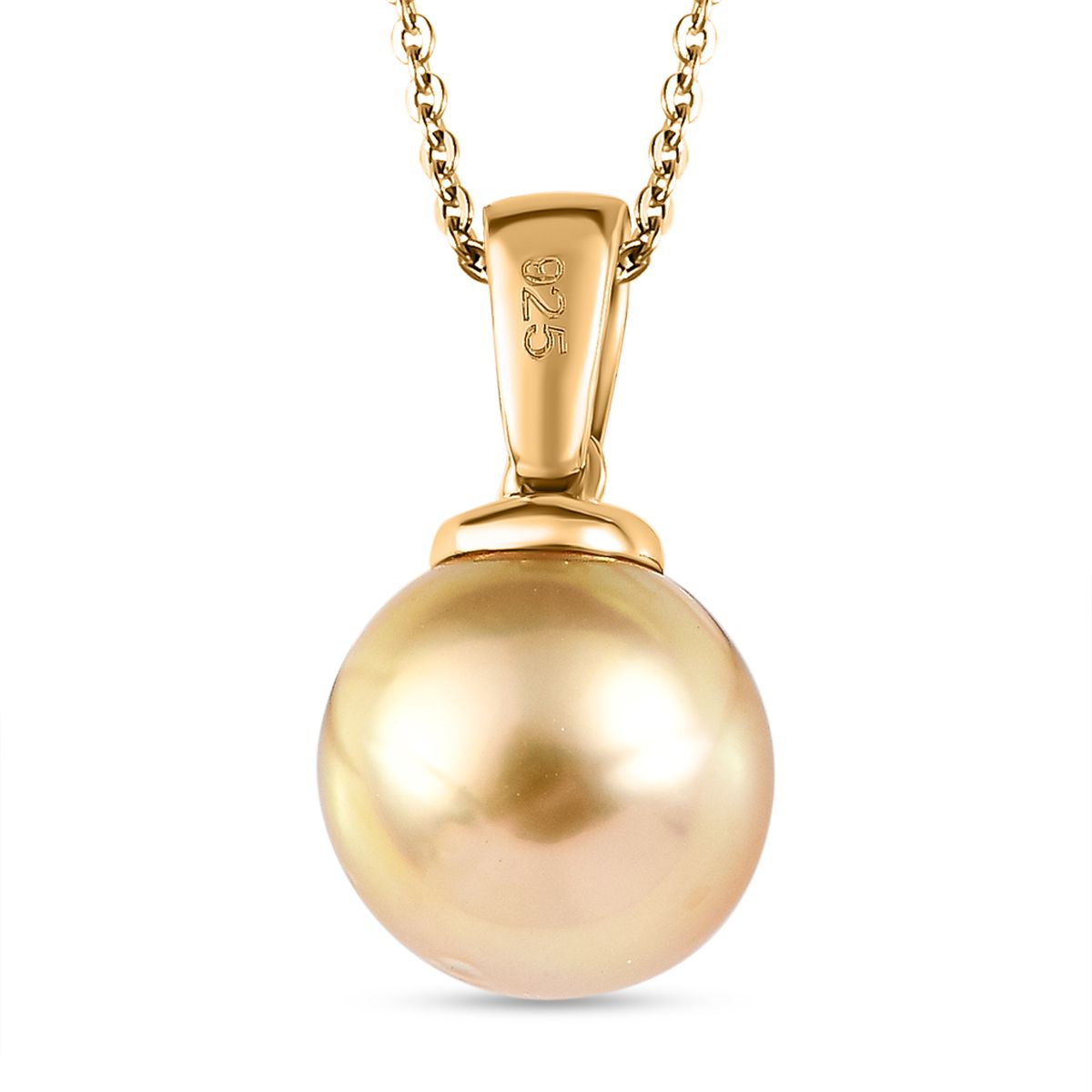 Goldene Südsee Perle, Weißer Zirkon Schmuckset 925 Silber Gelbgold Vermeil