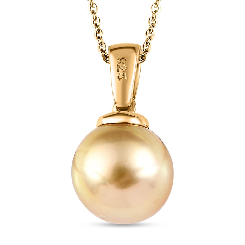 Goldene Südsee Perle, Weißer Zirkon Schmuckset 925 Silber Gelbgold Vermeil