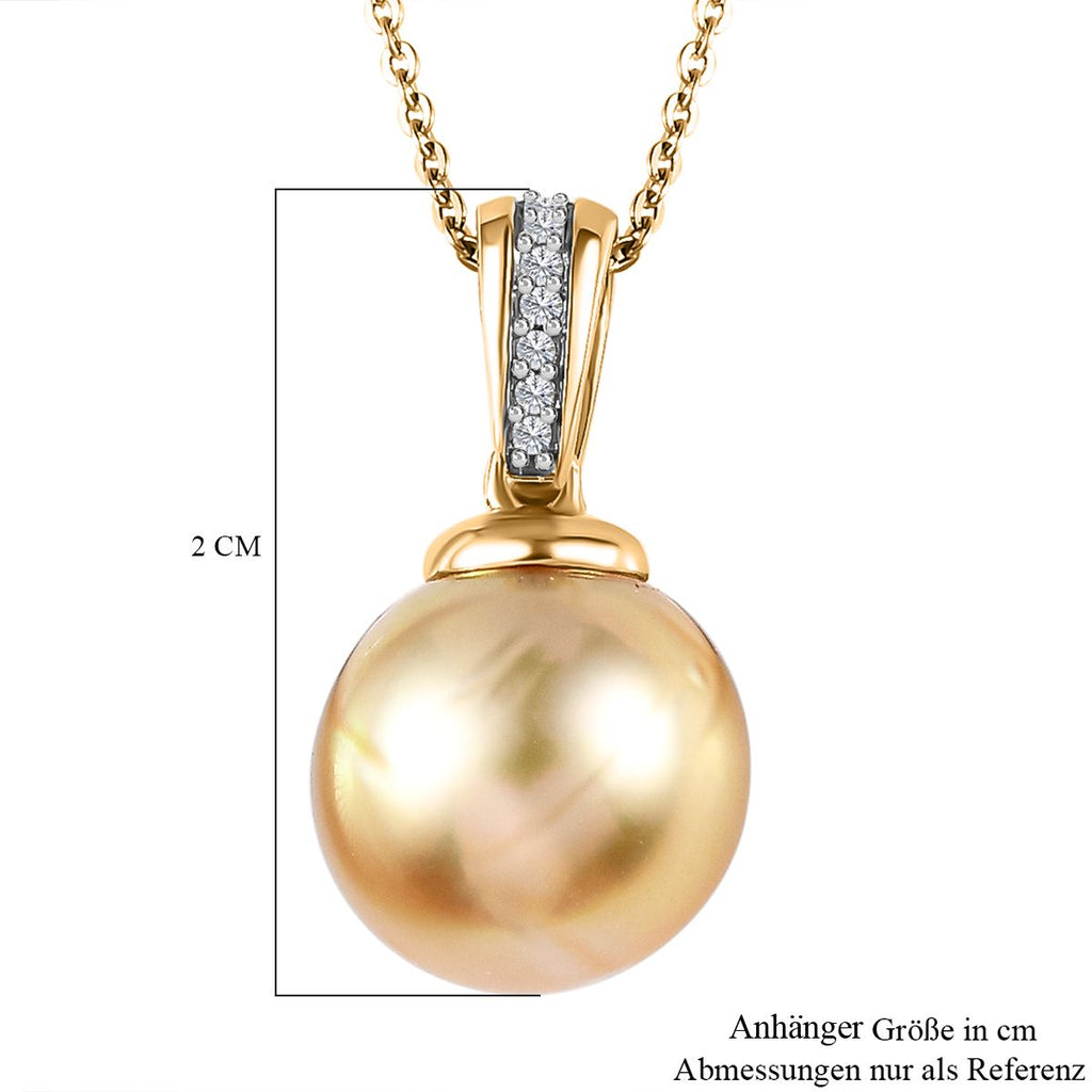 Goldene Südsee Perle, Weißer Zirkon Schmuckset 925 Silber Gelbgold Vermeil