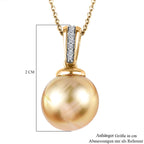 Goldene Südsee Perle, Weißer Zirkon Schmuckset 925 Silber Gelbgold Vermeil