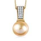 Goldene Südsee Perle, Weißer Zirkon Schmuckset 925 Silber Gelbgold Vermeil ca. 0.42 ct