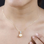 Goldene Südsee Perle, Weißer Zirkon Schmuckset 925 Silber Gelbgold Vermeil ca. 0.42 ct