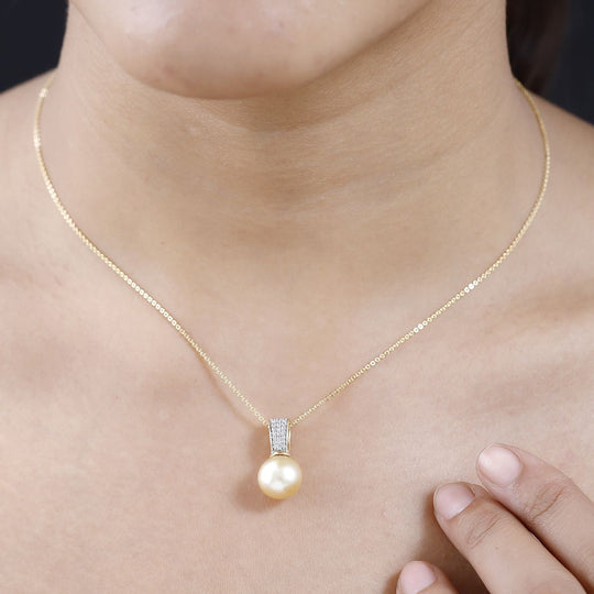 Goldene Südsee Perle, Weißer Zirkon Schmuckset 925 Silber Gelbgold Vermeil ca. 0.42 ct