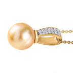 Goldene Südsee Perle, Weißer Zirkon Schmuckset 925 Silber Gelbgold Vermeil ca. 0.42 ct