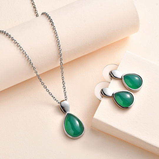 Blaues Türkis Schmuckset  Edelstahl ca. 13,39 ct.