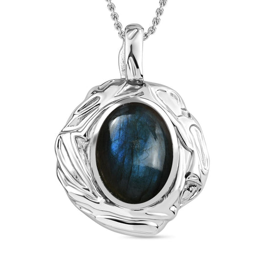 Strukturierter Lapislazuli-Anhänger mit 50cm Kette, Edelstahl - 15 ct.