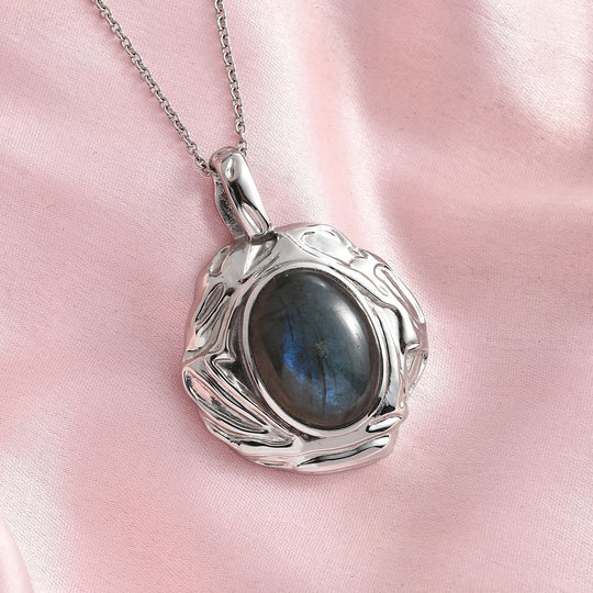 Strukturierter Lapislazuli-Anhänger mit 50cm Kette, Edelstahl - 15 ct.