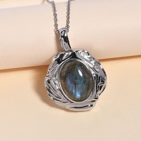 Strukturierter Lapislazuli-Anhänger mit 50cm Kette, Edelstahl - 15 ct.