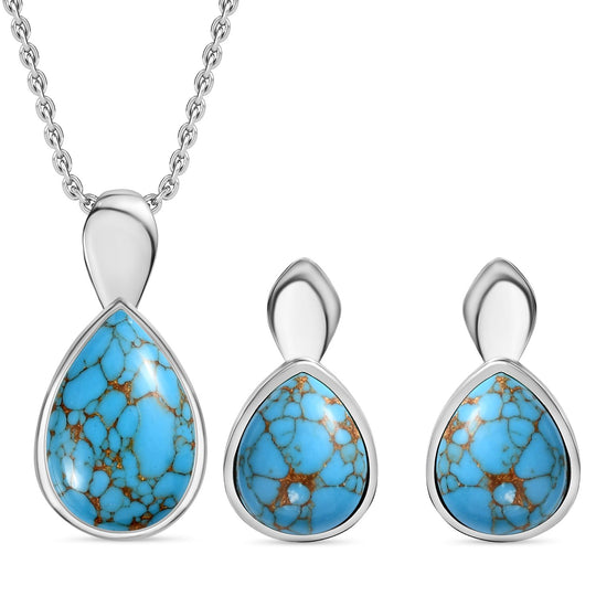 Blaues Türkis Schmuckset  Edelstahl ca. 13,39 ct.