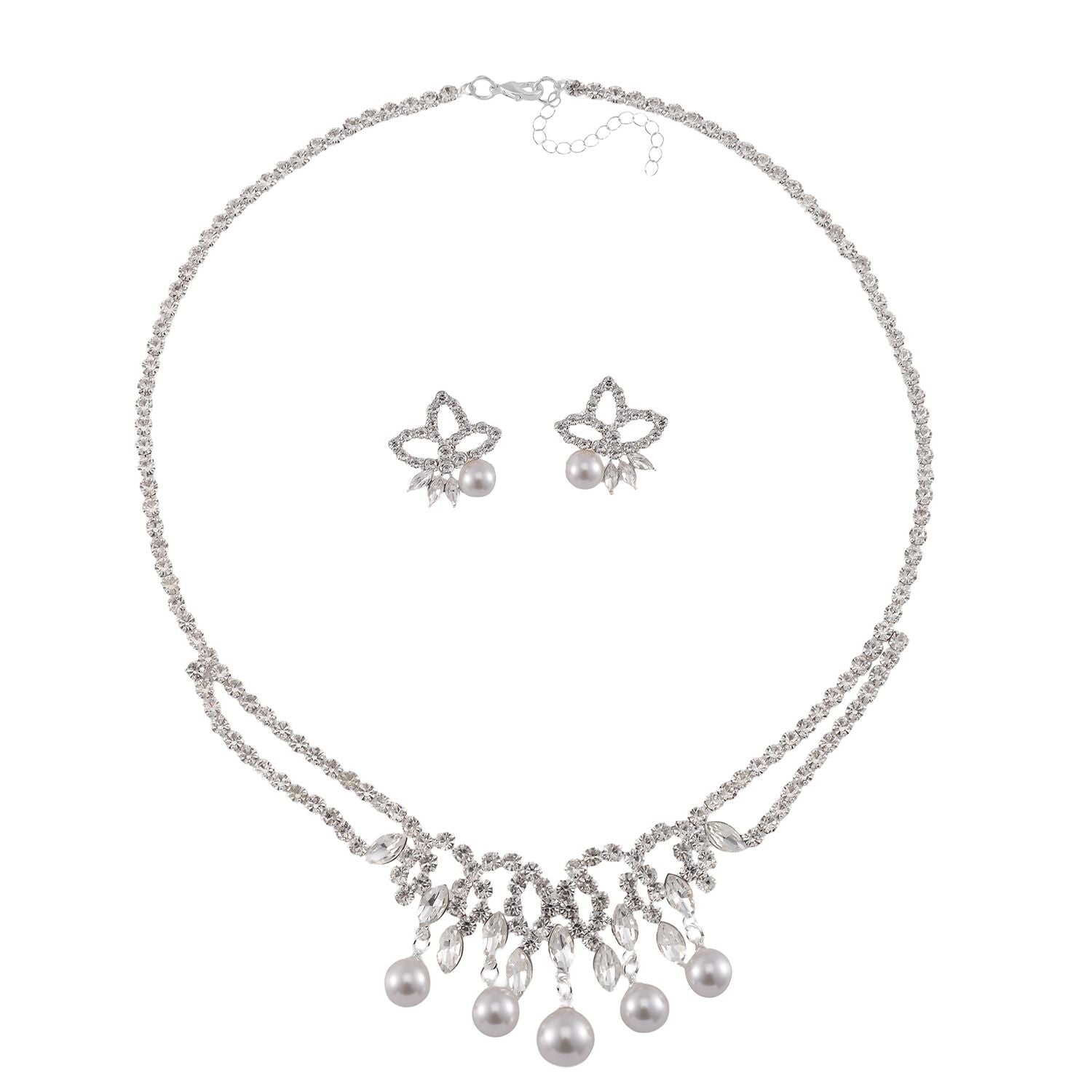 Weißes Muschelkernperle und weißes Kristall Schmuckset, Messing