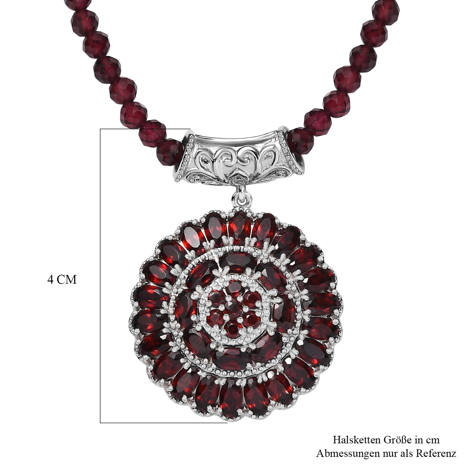 Mosambik Granat Anhänger mit Kette, 925 Silber platiniert, ca. 53.80 ct