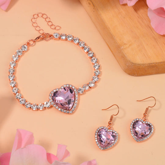 2er Set - J Francis gefertigt mit Glas, Weißer Kristall Armband und Ohrringe, roséfarben