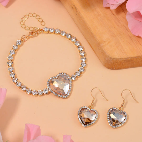 2er Set - J Francis gefertigt mit Glas, Weißer Kristall Armband und Ohrringe, roséfarben
