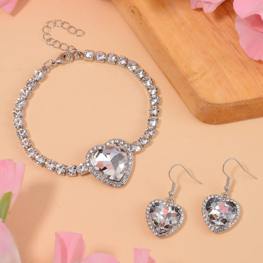 2er Set - J Francis gefertigt mit Glas, Weißer Kristall Armband und Ohrringe, roséfarben