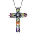 Mehrfarbiger Edelstein-Kreuz-Anhänger mit Kette ca 45 cm, 925 Silber rhodiniert ca. 8.75 ct