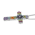 Mehrfarbiger Edelstein-Kreuz-Anhänger mit Kette ca 45 cm, 925 Silber rhodiniert ca. 8.75 ct