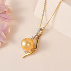 Goldene Südsee Perle (8-10 mm), Moissanit Schmuckset 925 Silber Gelbgold Vermeil