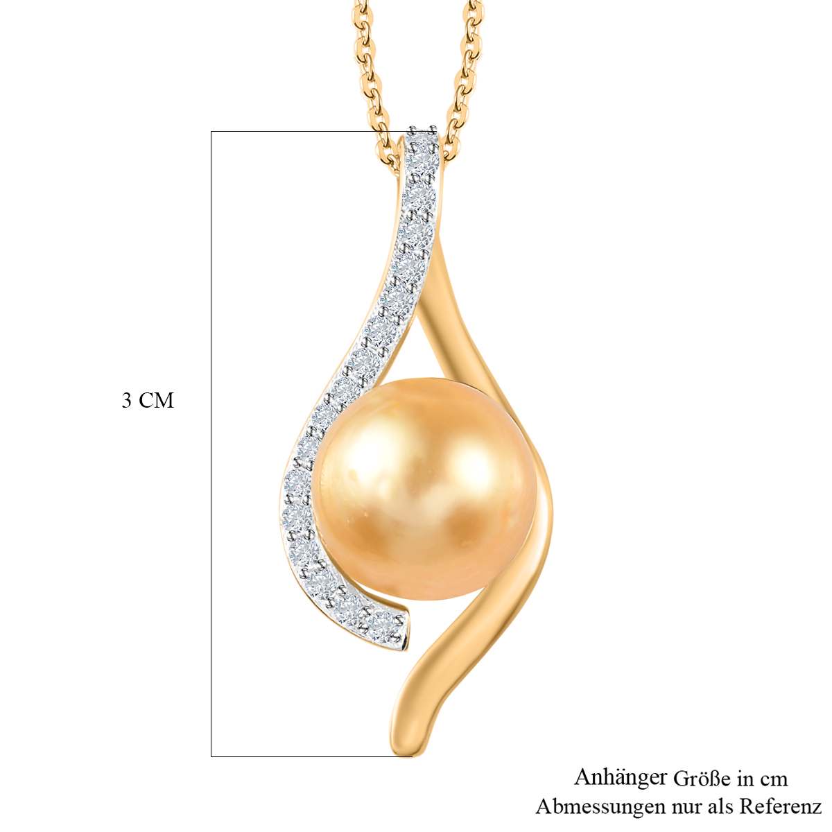 Goldene Südsee Perle (8-10 mm), Moissanit Schmuckset 925 Silber Gelbgold Vermeil