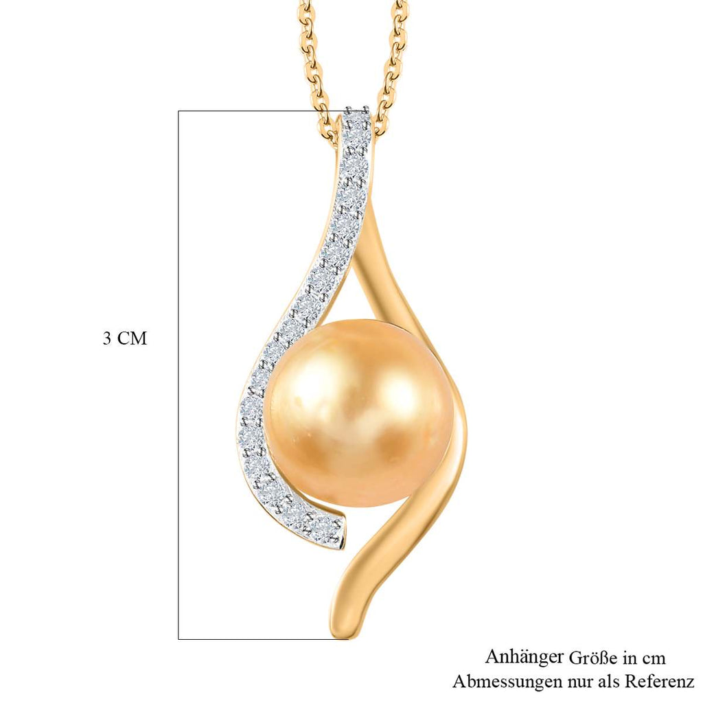Goldene Südsee Perle (8-10 mm), Moissanit Schmuckset 925 Silber Gelbgold Vermeil