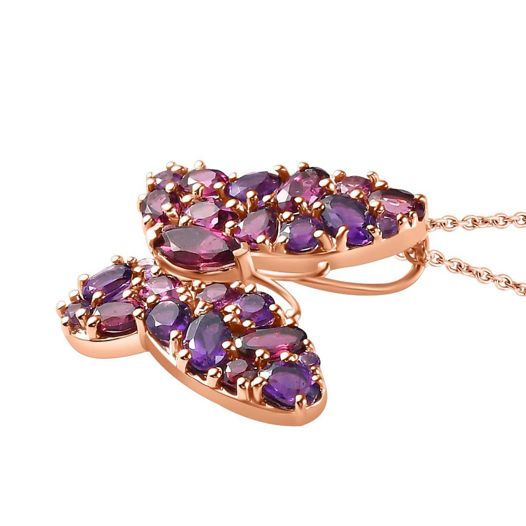 Rhodolith Granat Schmuckset 925 Silber Roségold Vermeil ca. 4,12 ct.