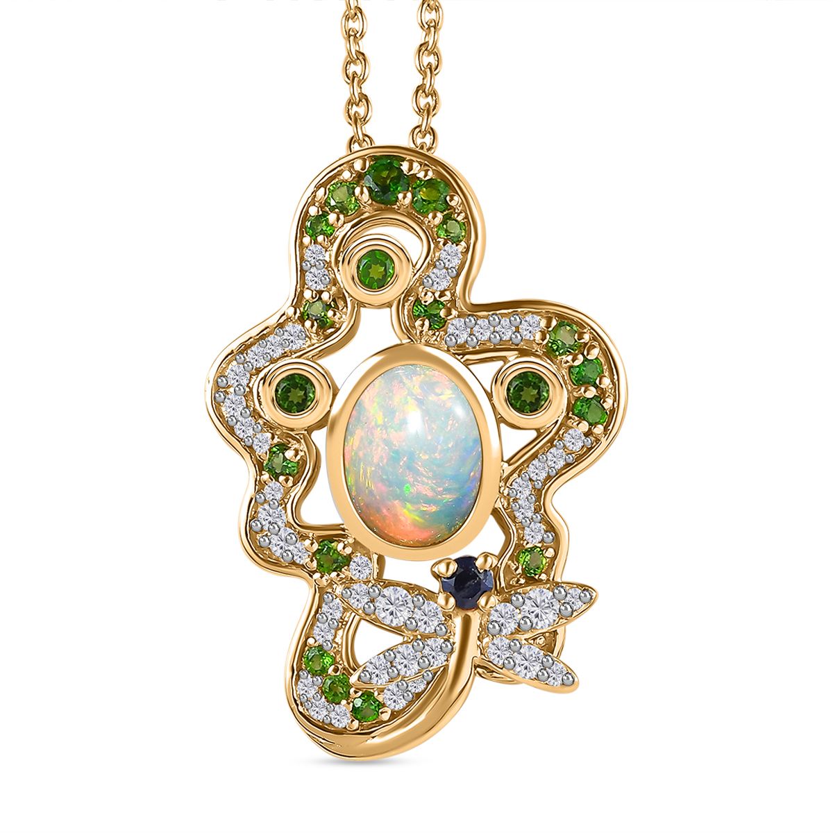 AA Natürlicher, äthiopischer Welo Opal, Kanchanaburi Blauer Saphir Schmuckset 925 Silber Gelbgold Vermeil ca. 2,82 ct.