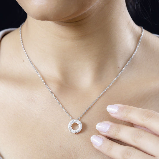 Granat Zirkonia Anhänger mit Kette, 925 Silber und Edelstahl