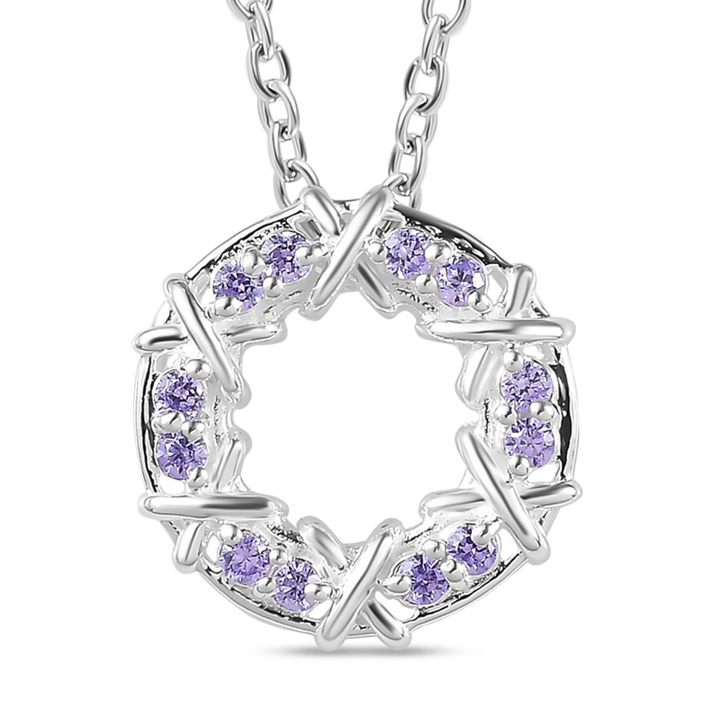 LUSTRO STELLA - Blauer Zirkonia Anhänger mit Kette ca. 50 cm, 925 Silber und 316L Edelstahl