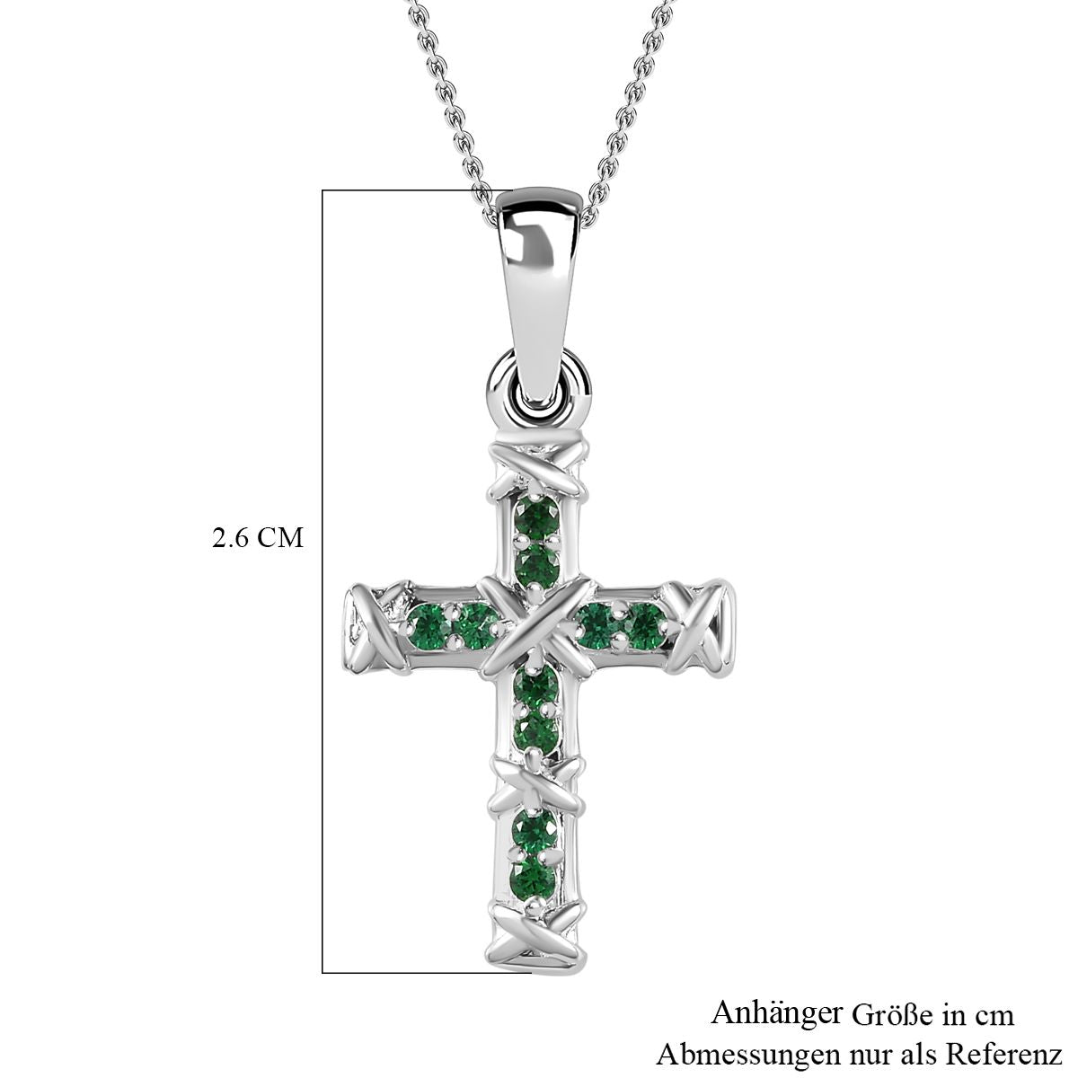 Grüner Zirkonia Anhänger mit Kette ca. 50 cm, 925 Silber und 316L Edelstahl