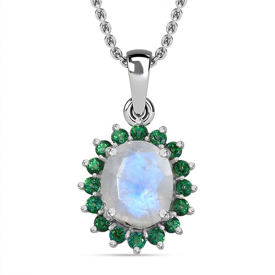 AA Regenbogen Mondstein, Signity Regenwald Topas Schmuckset 925 Silber platiniert und Edelstahl platiniert ca. 3.20 ct