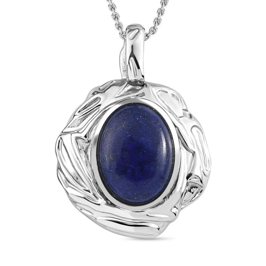 Strukturierter Lapislazuli-Anhänger mit 50cm Kette, Edelstahl - 15 ct.