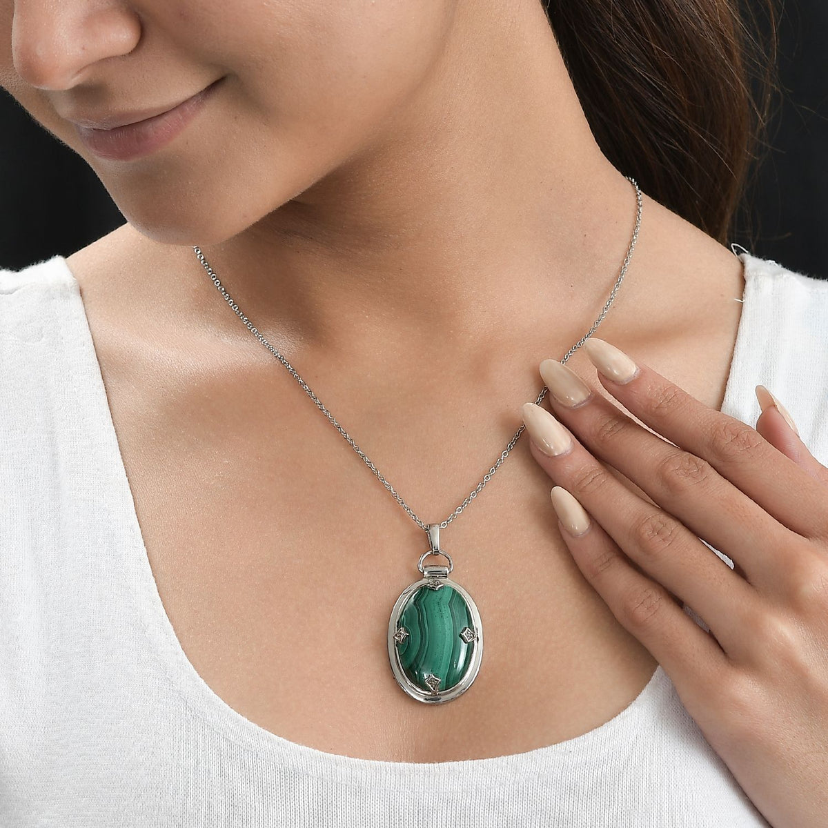 Malachit Schmuckset  Edelstahl ca. 38,64 ct.
