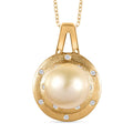 AA goldener Südseeperlen und Zirkon-Anhänger mit 50cm Kette- 5,86 ct.