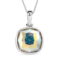 Quadratischer Kristall-Anhänger-Halskette mit blauem Edelstein, 925 Silber platiniert ca. 4,33 ct.