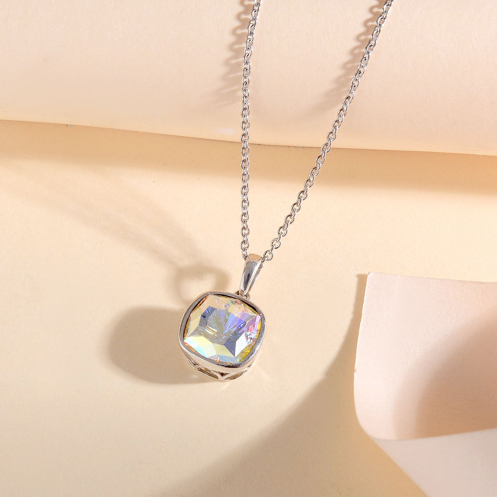 Quadratischer Kristall-Anhänger-Halskette mit blauem Edelstein, 925 Silber platiniert ca. 4,33 ct.
