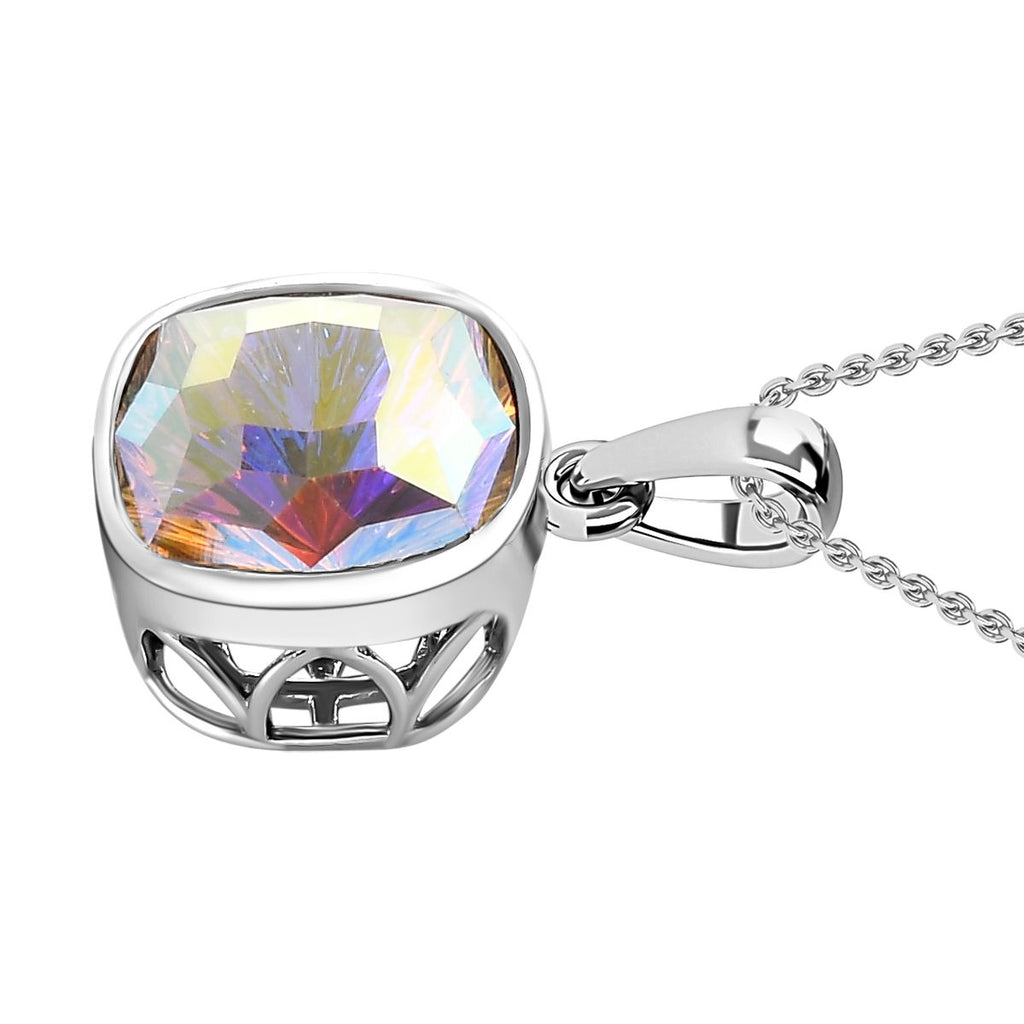Quadratischer Kristall-Anhänger-Halskette mit blauem Edelstein, 925 Silber platiniert ca. 4,33 ct.