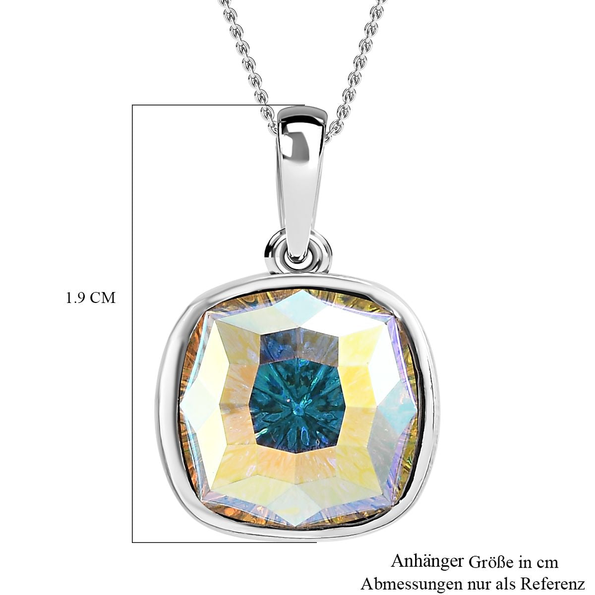 Quadratischer Kristall-Anhänger-Halskette mit blauem Edelstein, 925 Silber platiniert ca. 4,33 ct.