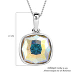 Quadratischer Kristall-Anhänger-Halskette mit blauem Edelstein, 925 Silber platiniert ca. 4,33 ct.