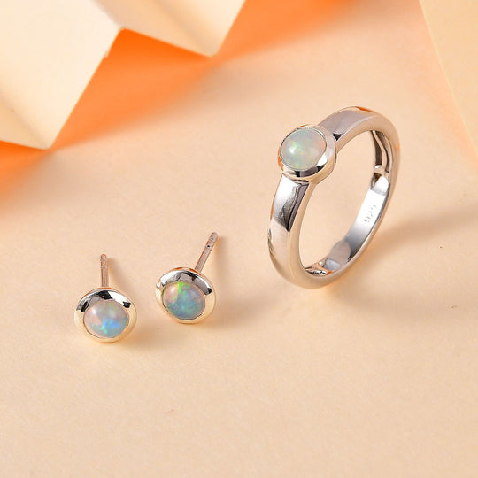 AA Natürlicher, äthiopischer Welo Opal Schmuckset 925 Silber rhodiniert ca. 1,02 ct.
