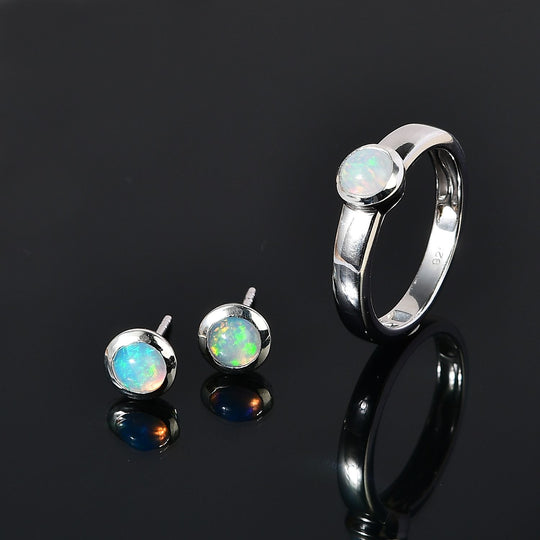 AA Natürlicher, äthiopischer Welo Opal Schmuckset 925 Silber rhodiniert ca. 1,02 ct.