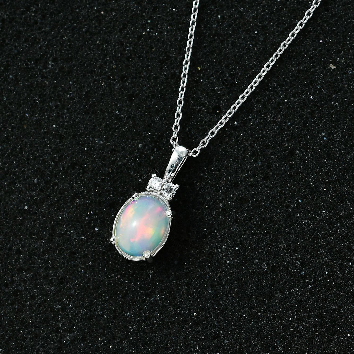 AA Natürlicher, äthiopischer Welo Opal, Weißer Zirkon Schmuckset 925 Silber platiniert ca. 1,21 ct.